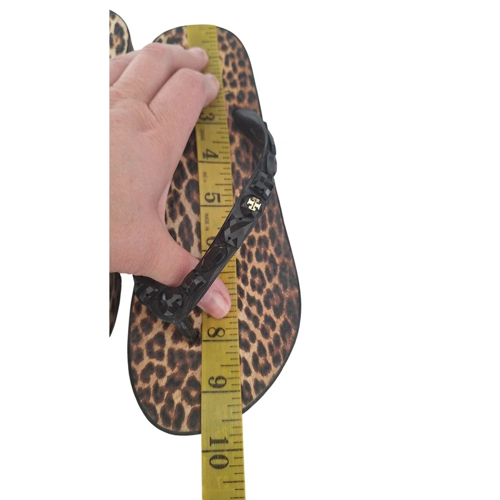 Tory Burch Leopard Print Wedge Platform Flip Flops Studded Black Straps Size 9.5